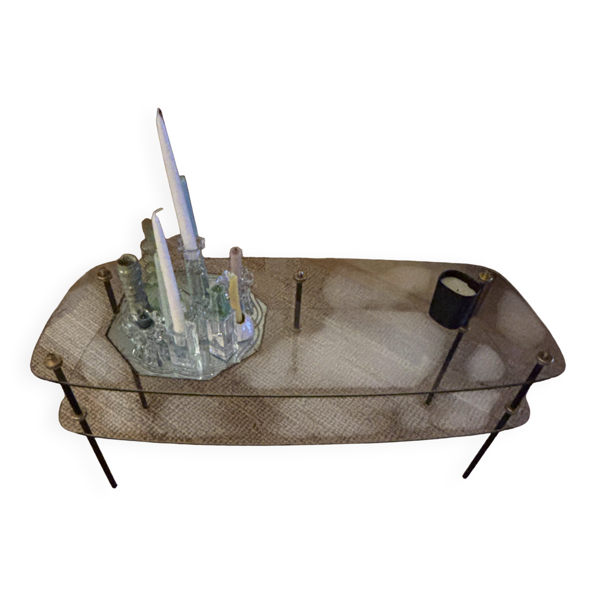 Coffee table from the 50s/60s in glass and metal.