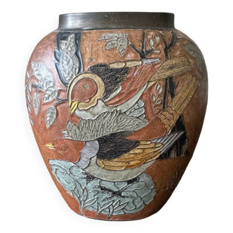Enamelled brass vase