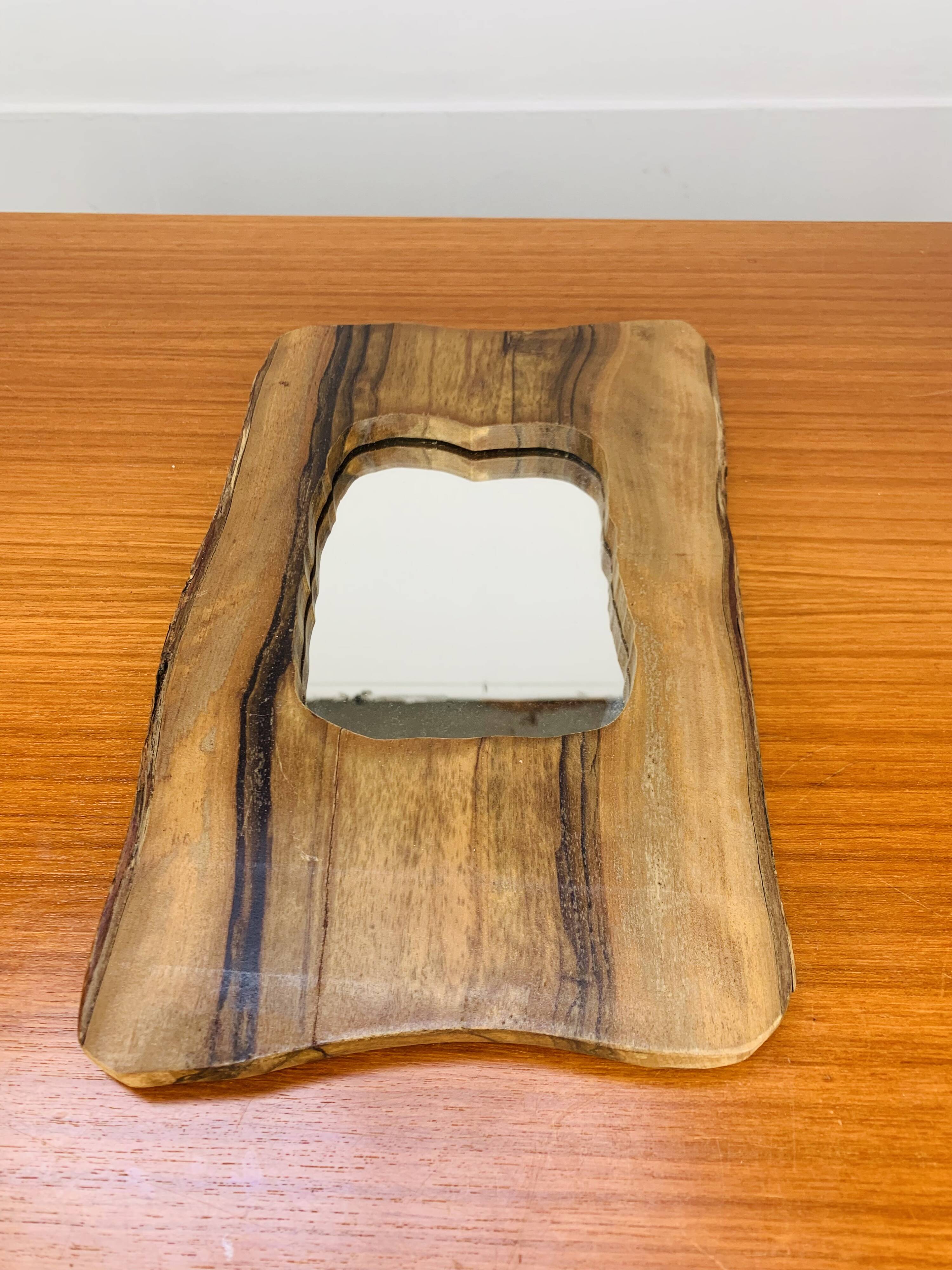 Miroir brutaliste bois d'olivier, vintage