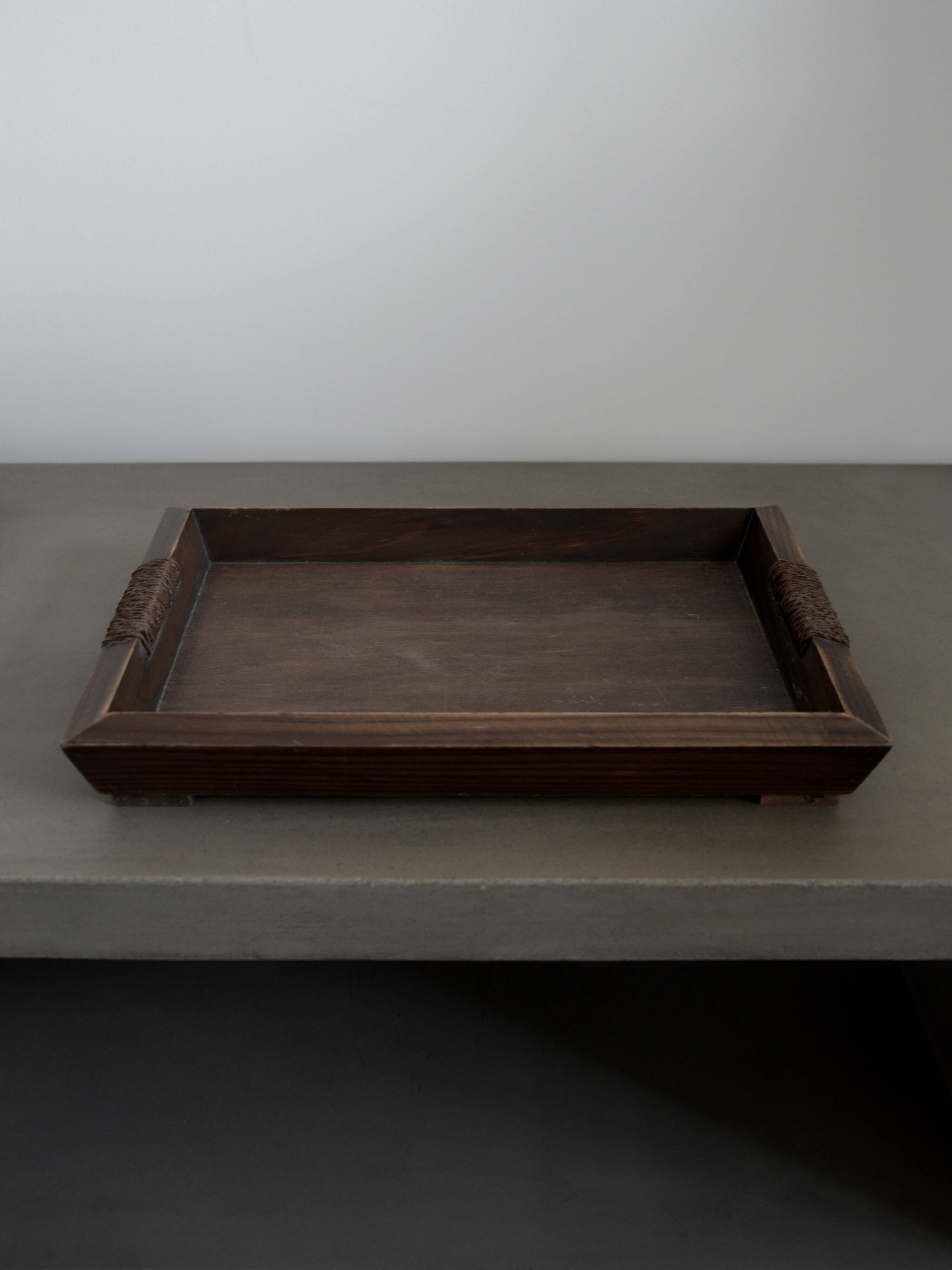 Brutalist / Japanese / Wabi-Sabi Design Raw Wooden Vintage Tray with Rope