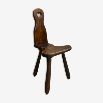 Mountain chair in solid wood, carved with gouge, 60s