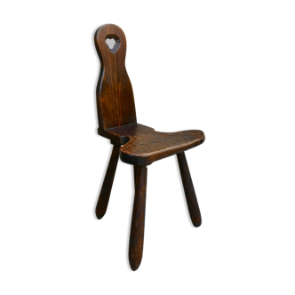 Mountain chair in solid wood, carved with gouge, 60s