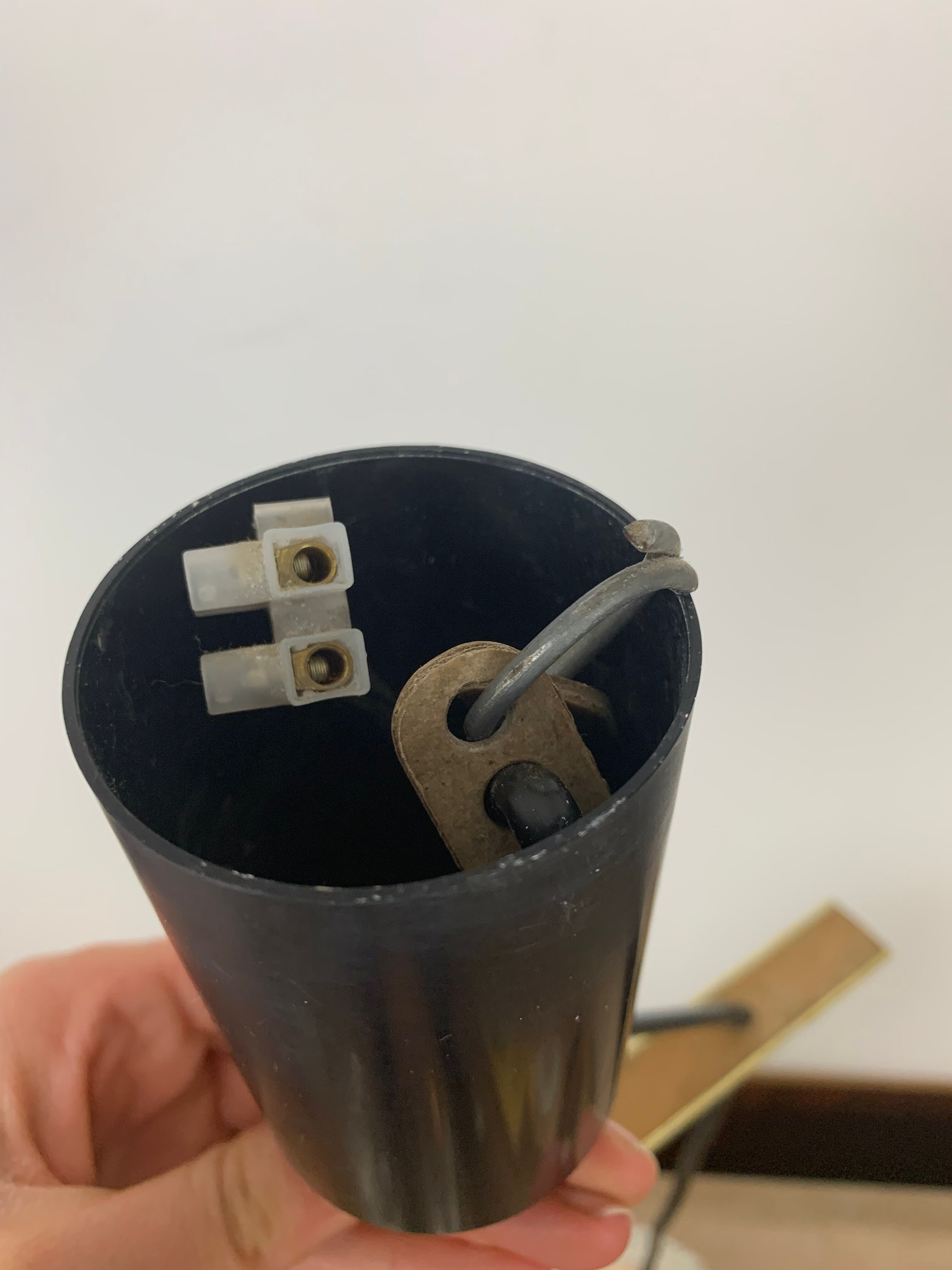 Suspension globes 2 lights, glass and brass, 50s