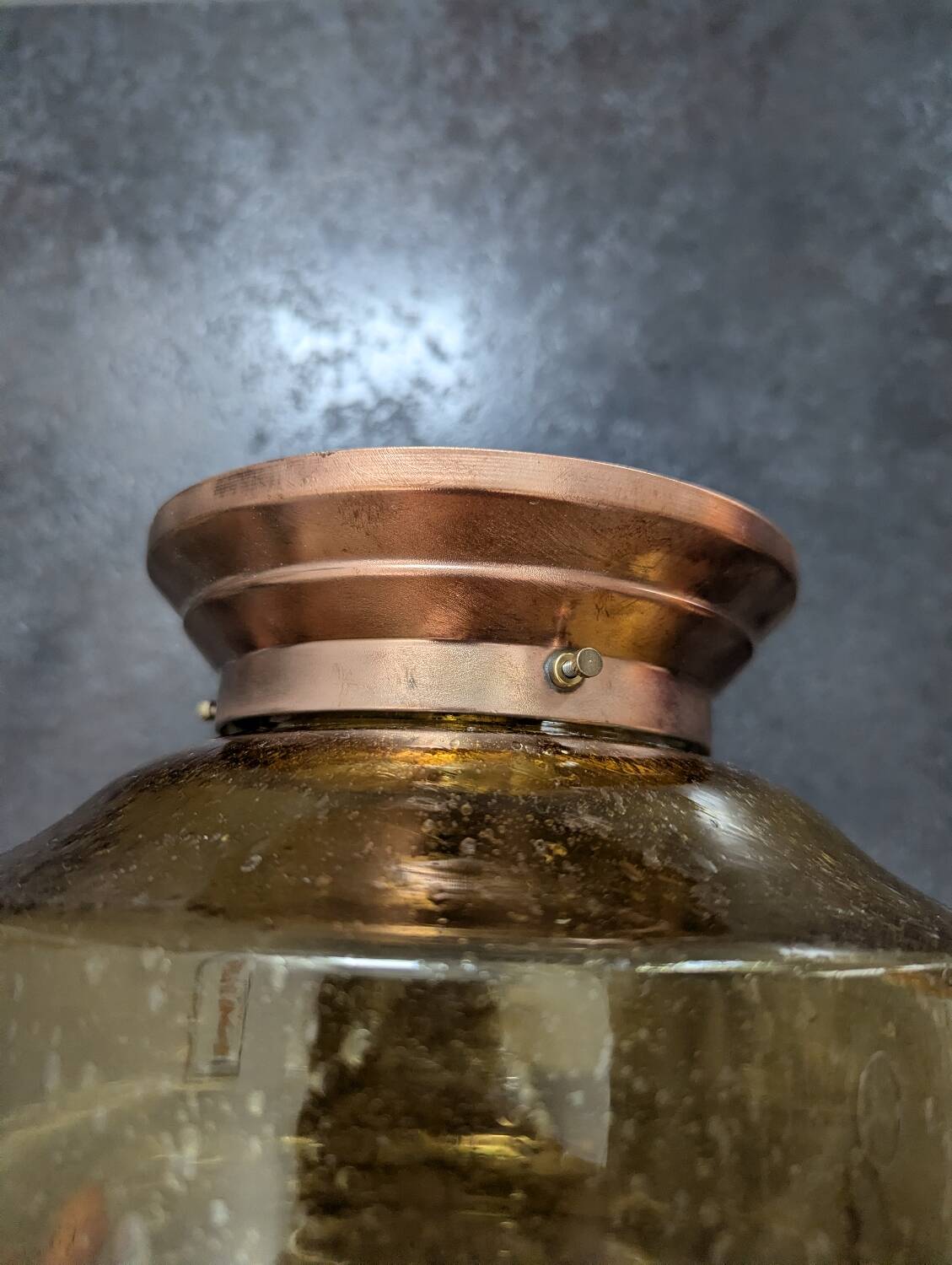 Vintage table lamp with amber bubble glass globe, Bauhaus Art Deco.