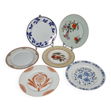 Set of 6 porcelain plates, floral and fruit patterns, 20 22 cm
