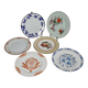 Set of 6 porcelain plates, floral and fruit patterns, 20 22 cm