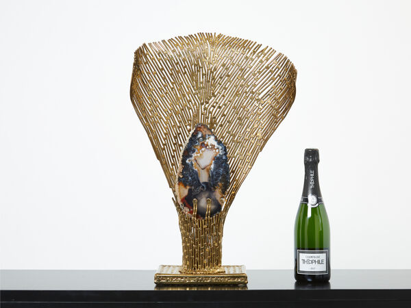 Lampe laiton pierres par Henri Fernandez pour Maison Honoré 1970