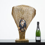 Rare brass lamp stones by Henri Fernandez for Maison Honoré 1970