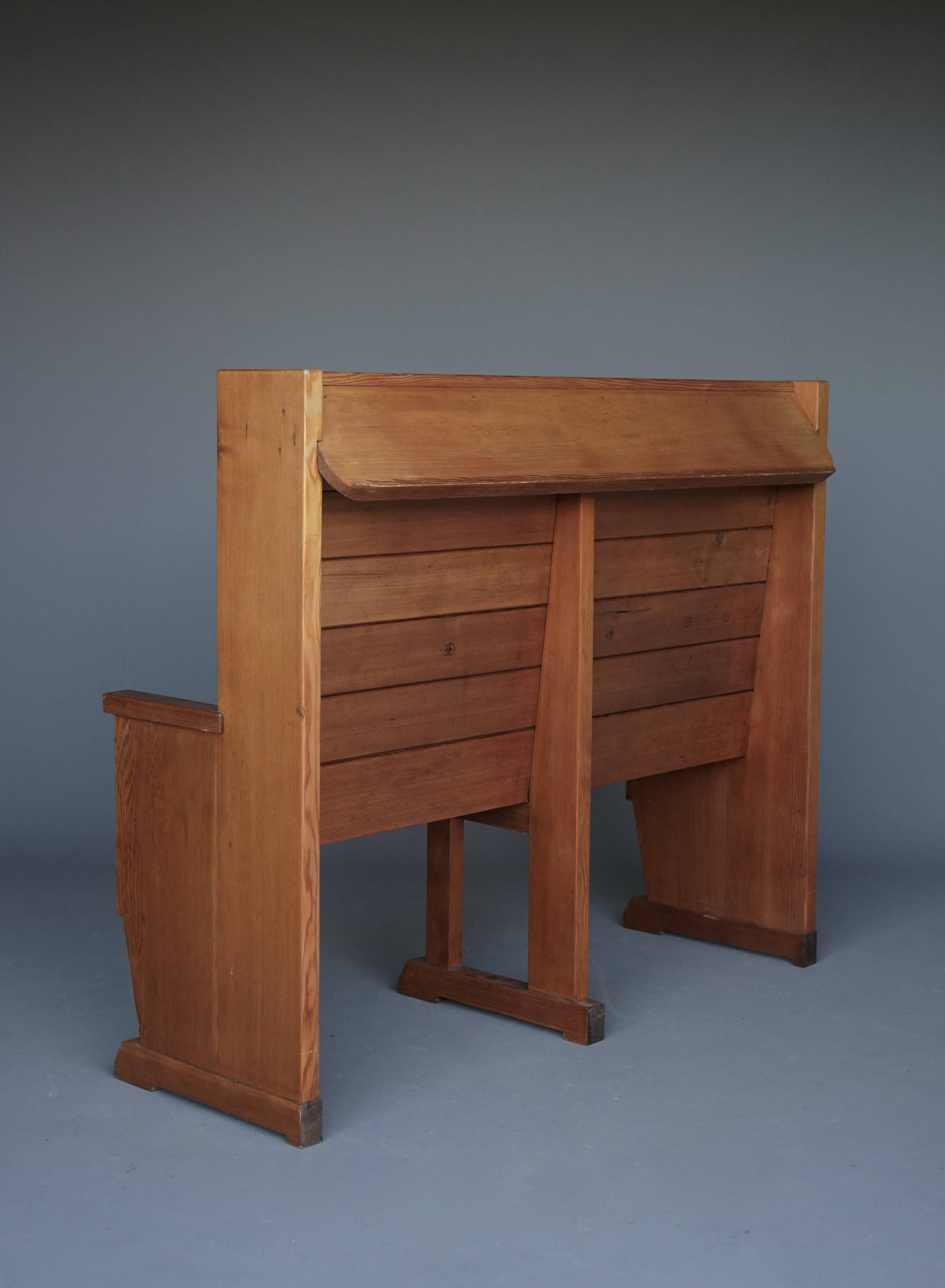 Traditionalist Dutch pine Church Bench, 1930s