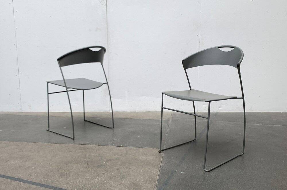 Set of stackable chairs model Juliette in postmodern Italian metal by Hannes Wettstein for Cerruti Baleri, 1980s.