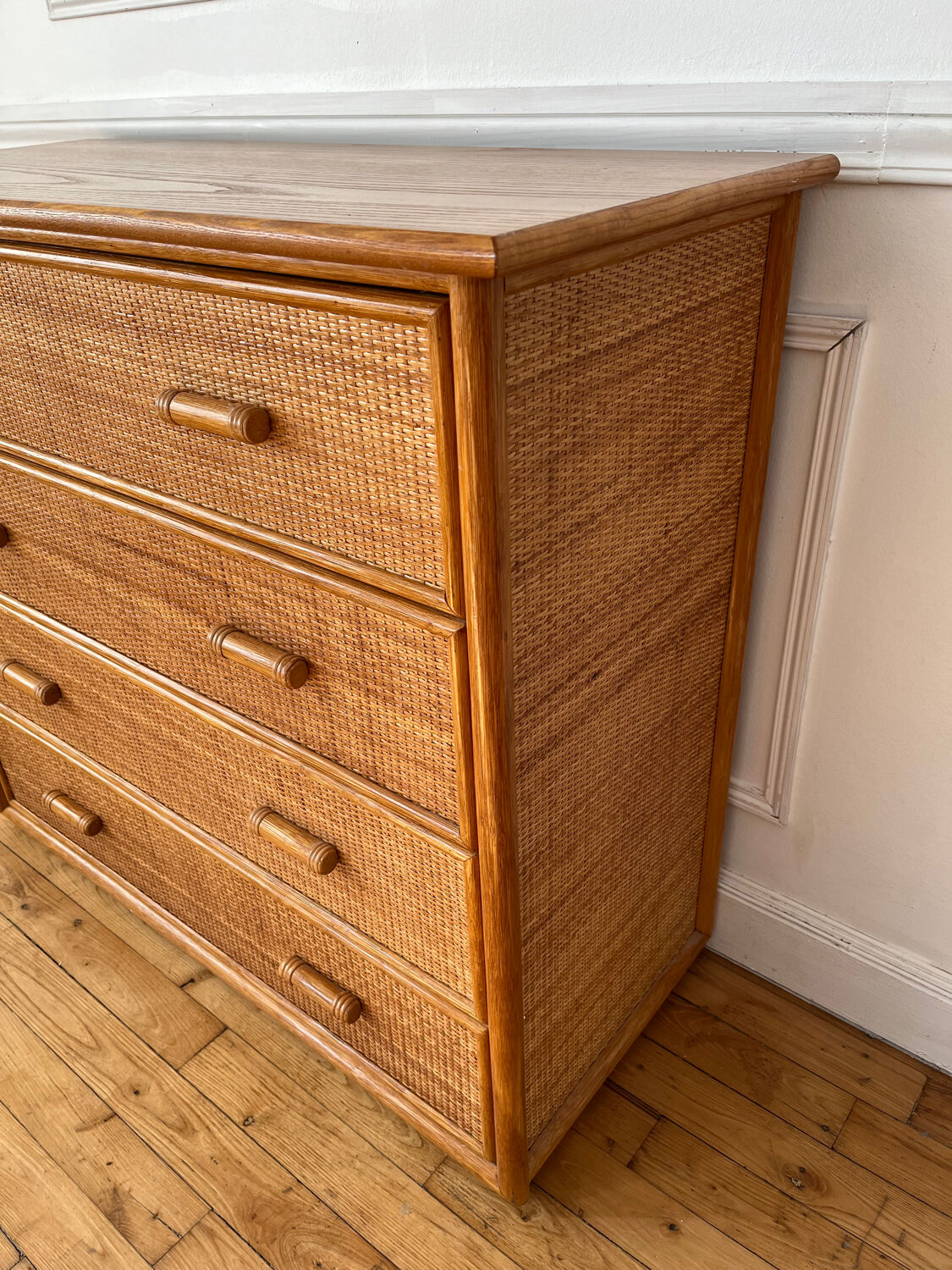 Vintage rattan chest of drawers
