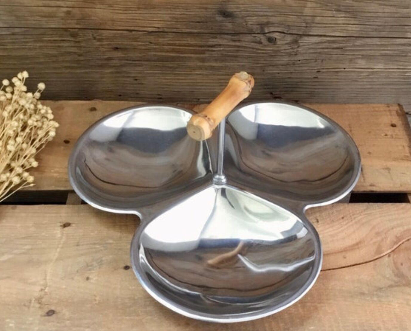 Vintage dish in stainless steel bamboo handle