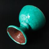 Cup on a pedestal or chalice in cloudy lagoon green glazed terracotta