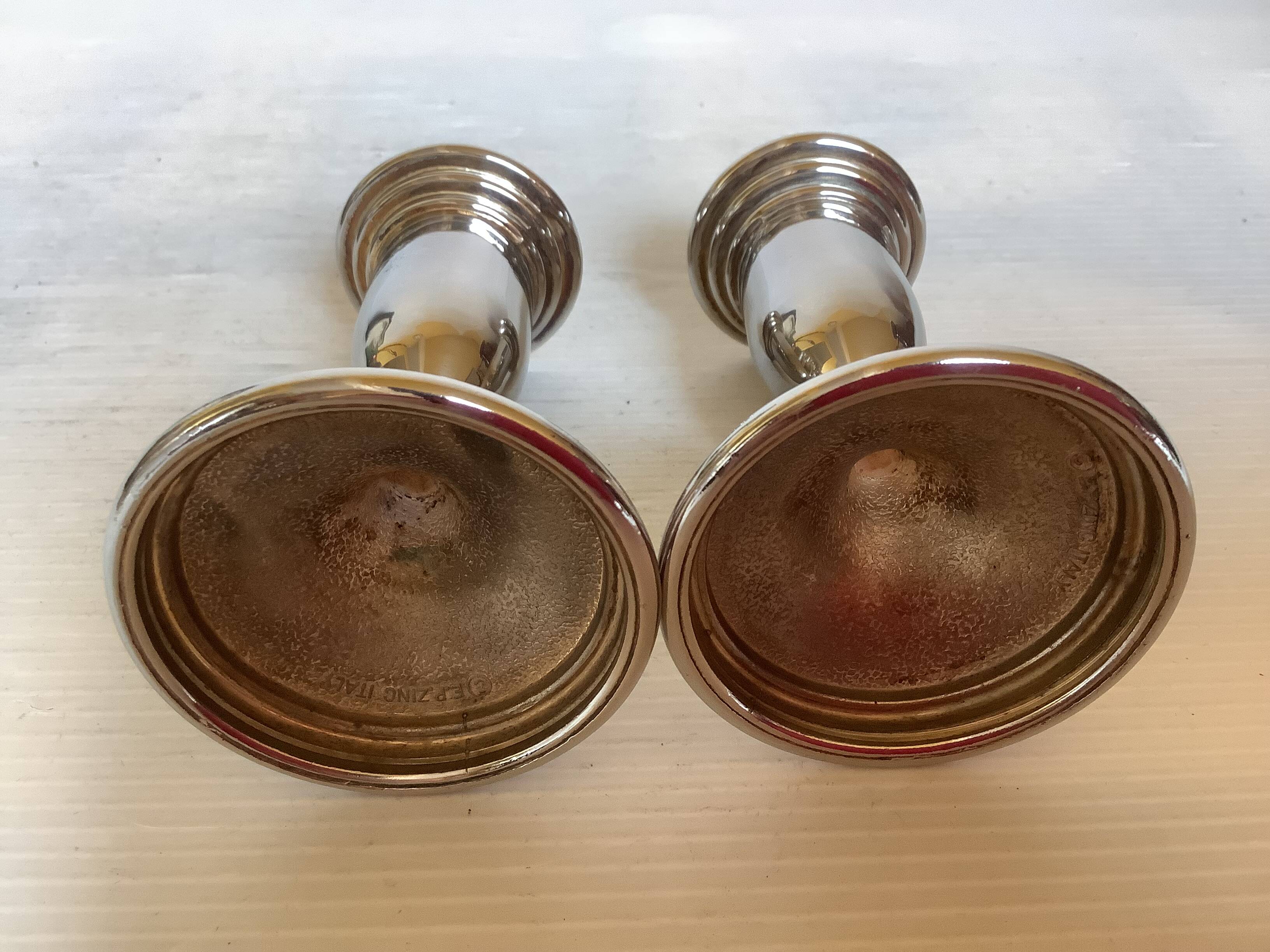Pair of small silver metal candlesticks Italy