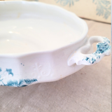 Small English semi-China green porcelain dish, SW Dean Avon pattern