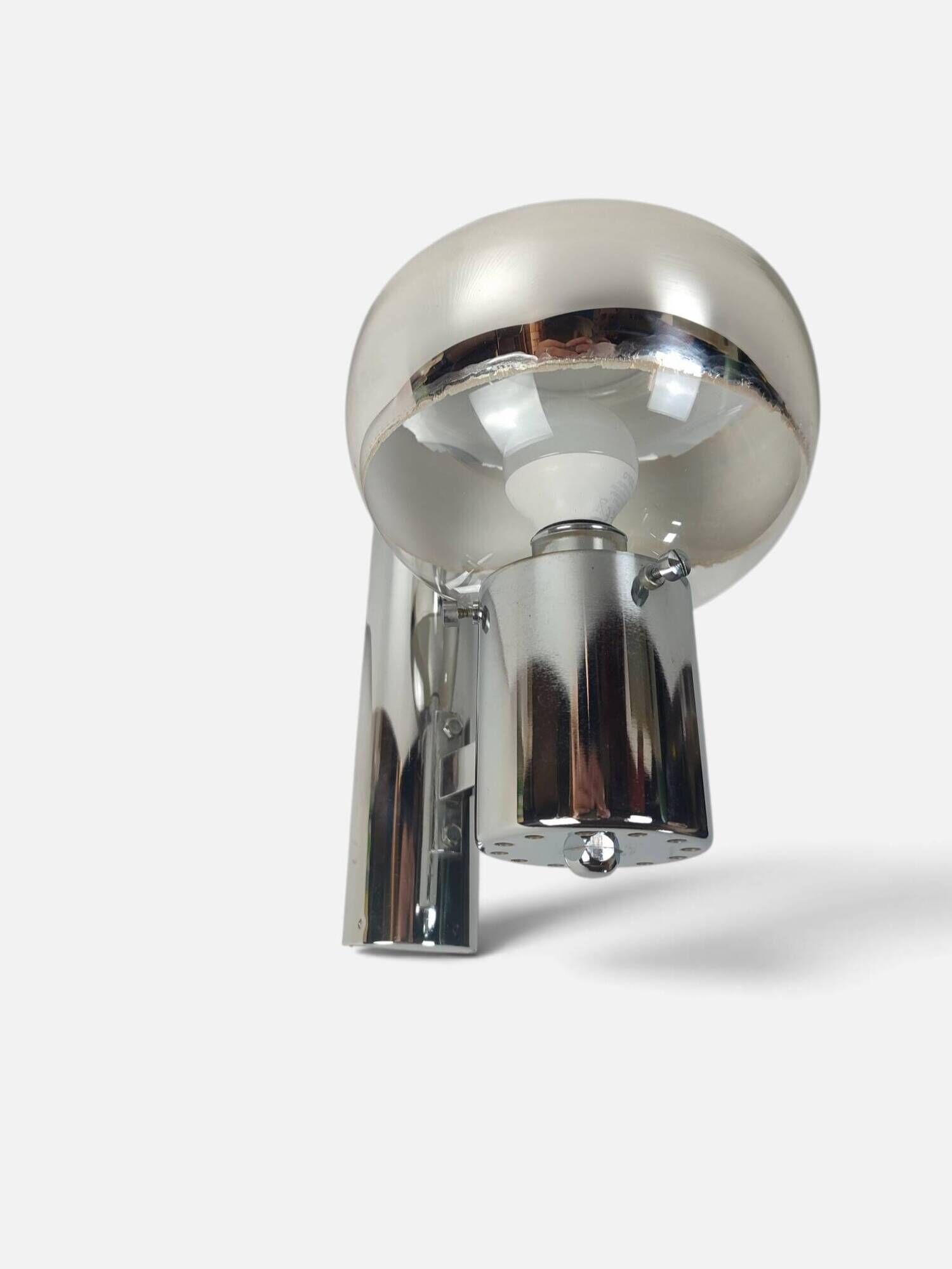 Space Age wall light in chrome with glass globe – 1970s