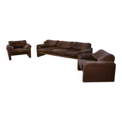Ensemble canapé 3 places et deux fauteuils Maralunga par Vico Magistretti pour Cassina première édition 1973