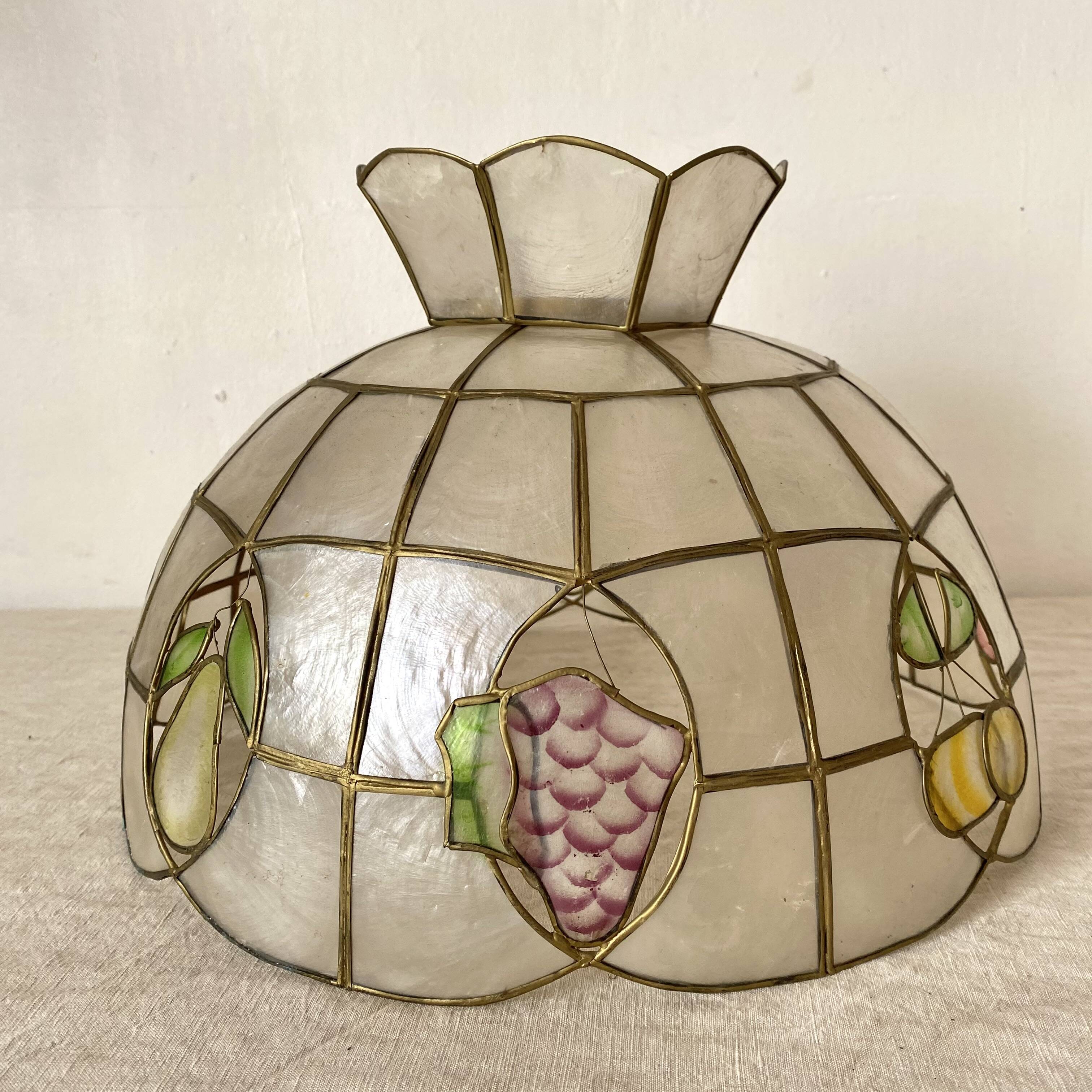 Suspension in mother-of-pearl and vintage brass, fruit decoration