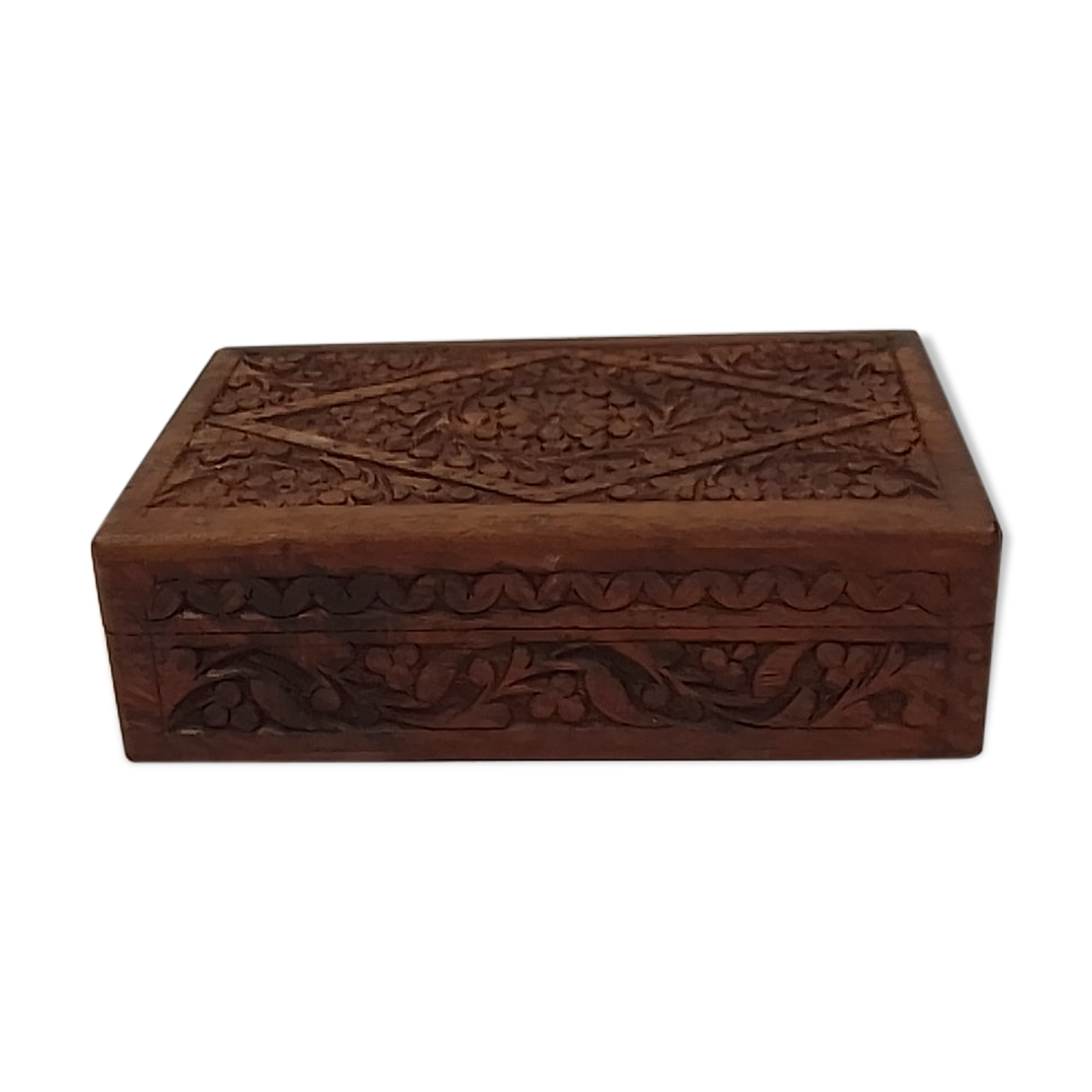 Rectangular wooden box deco hand-carved flowers