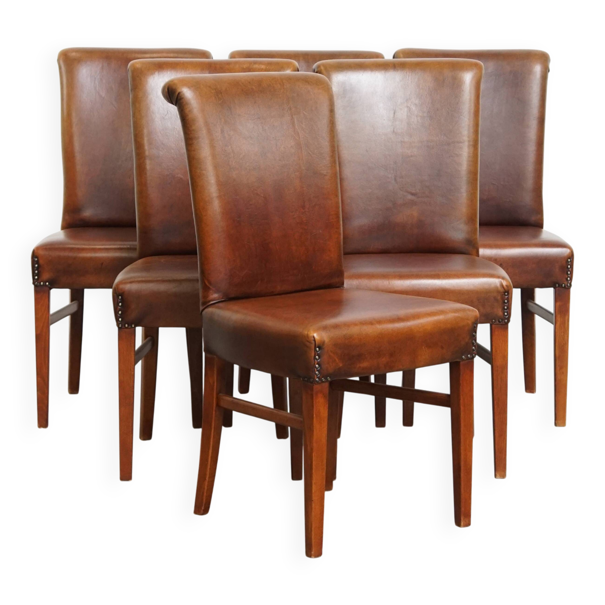 Set of 6 Dining Chairs in Sheepskin Leather