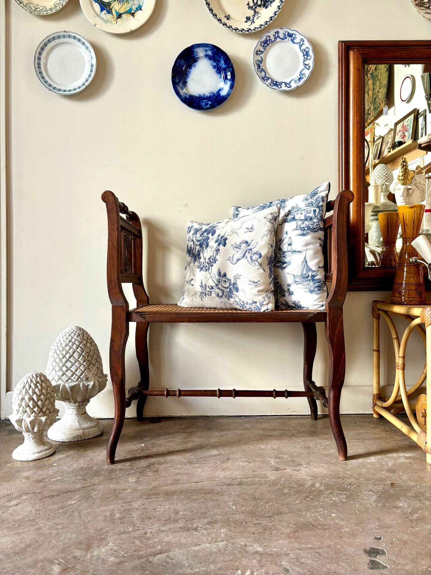 Dark wood and cane bench