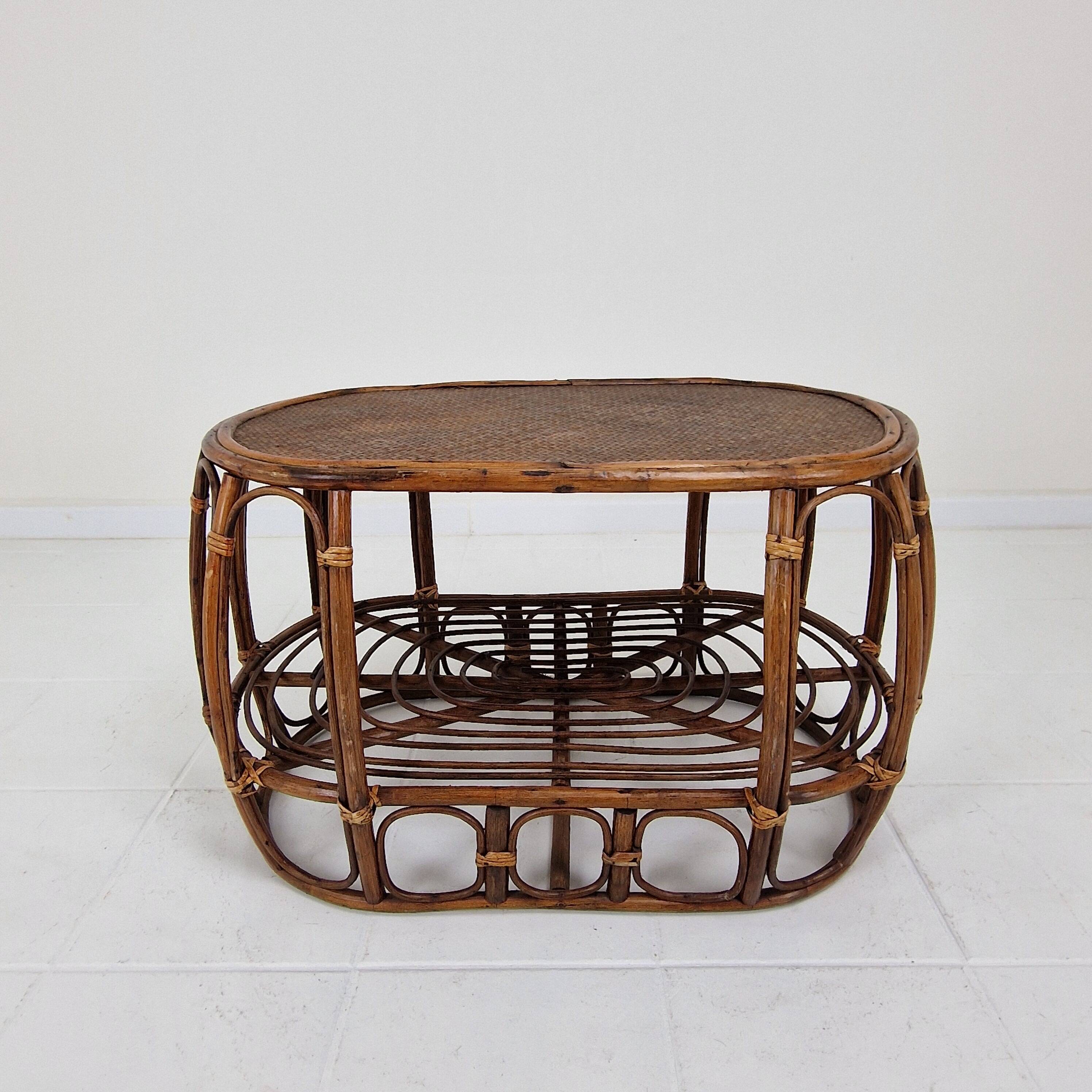 Italian Wicker and Rattan Coffee Table, 1970s