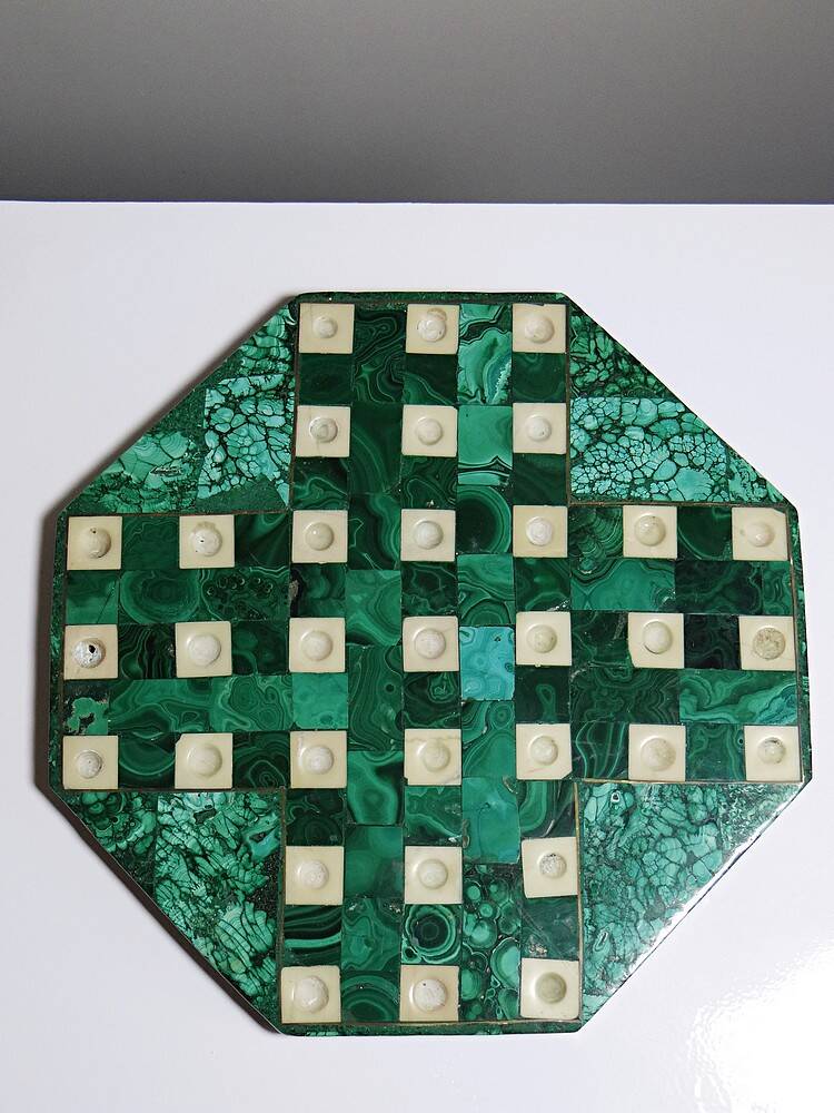 Octagonal solitaire in malachite and bakelite vintage 50s-60s