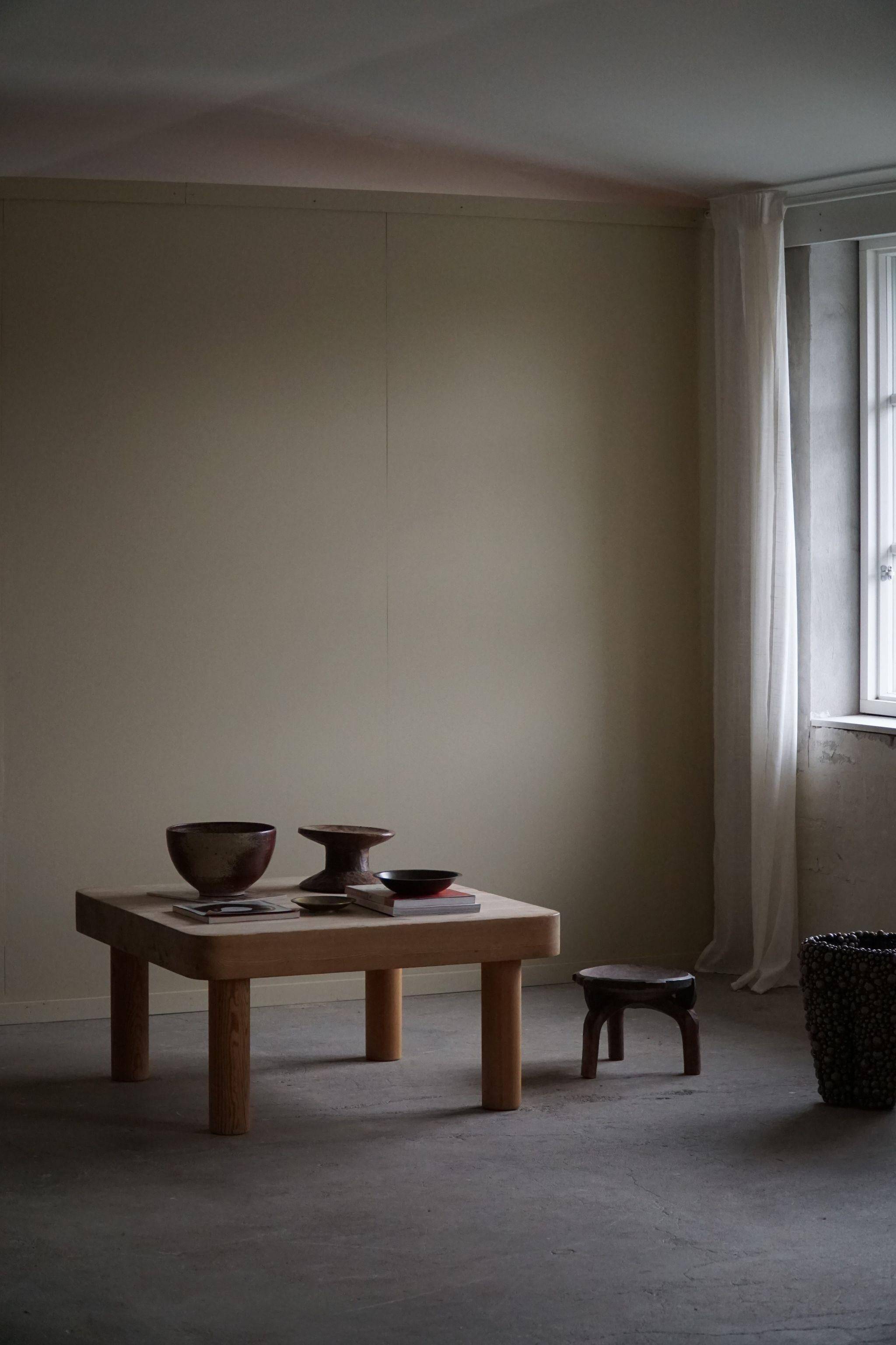 Square coffee table in solid pine with solid legs by Rainer Daumiller, mid-20th century brutalist style.