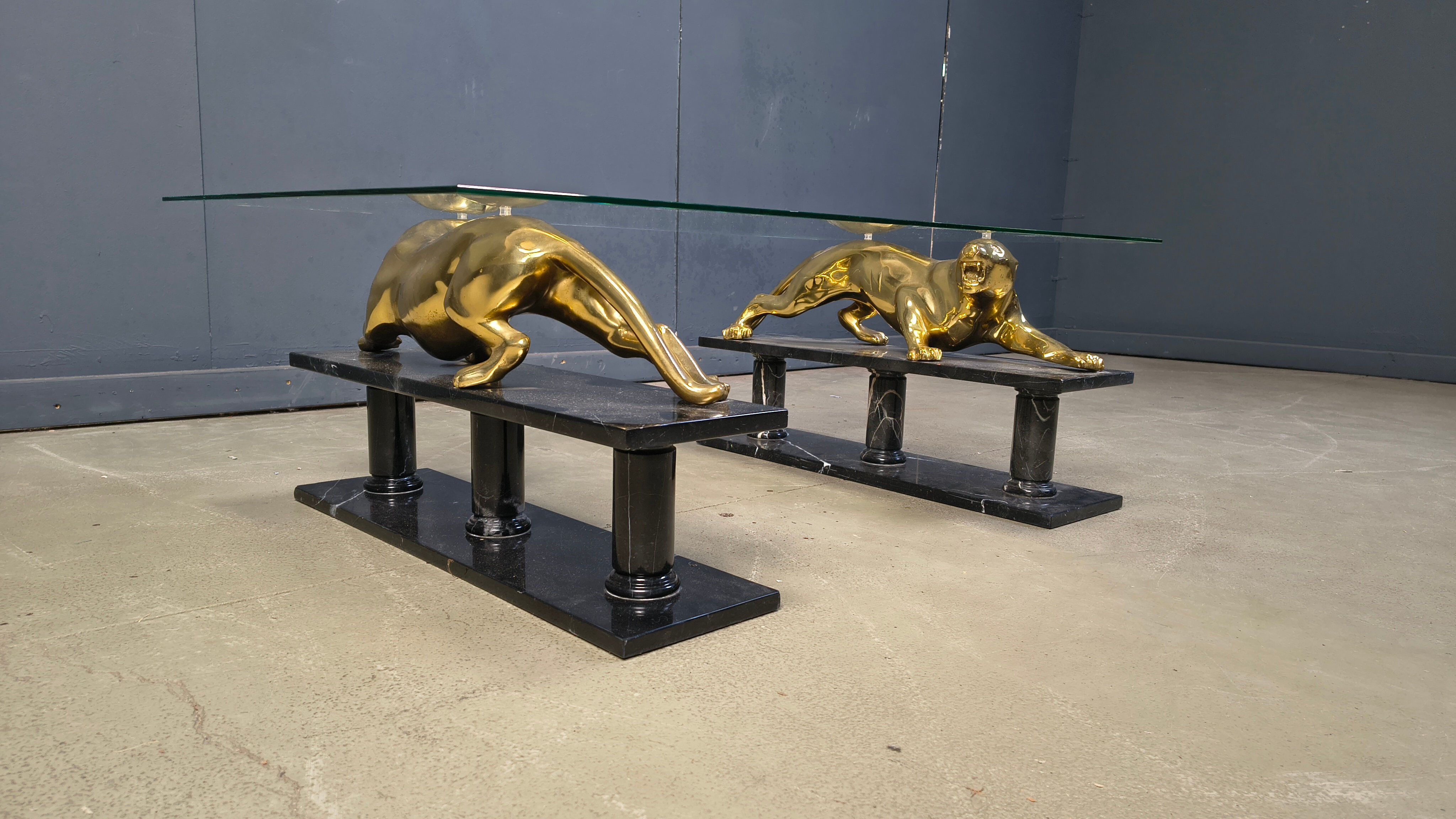 Brass and marble jaguar coffee table, 1970s