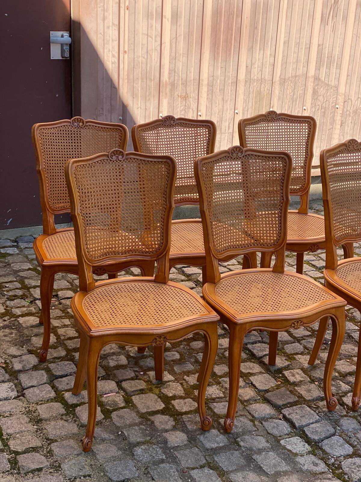 6 Louis XV style caned chairs in solid wood