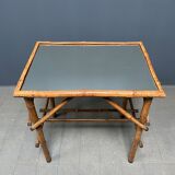 Bamboo side table with mirror top from France, 1940s