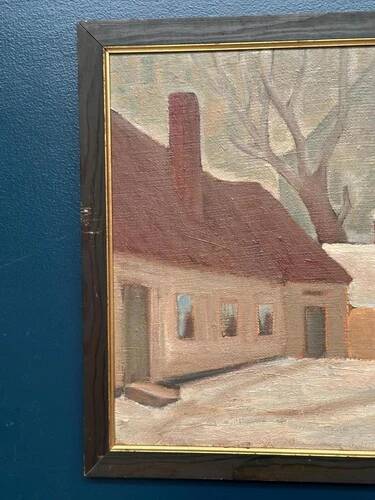 Original Swedish Oil on Canvas “House” by Unknown Artist Vintage & Framed