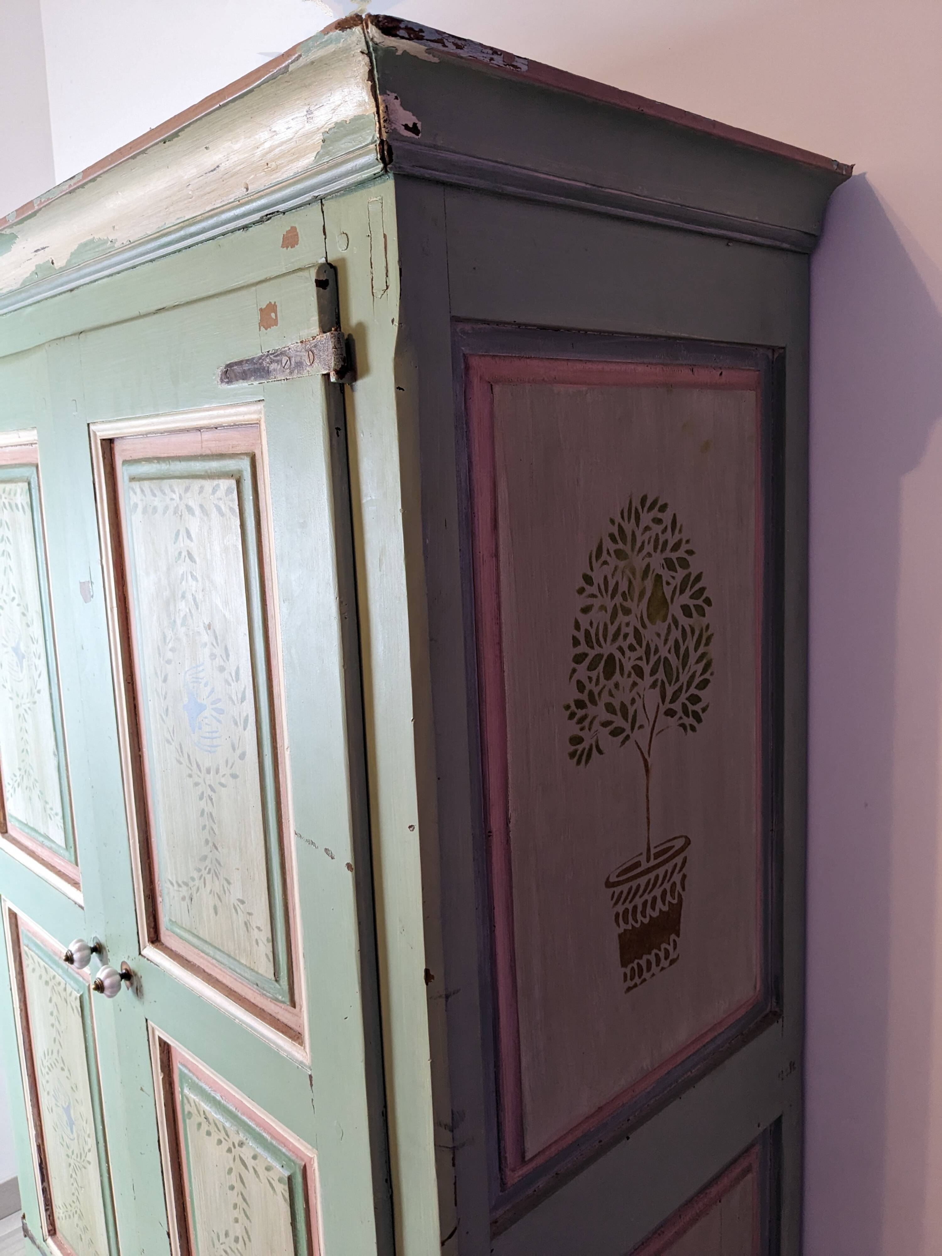 19th century painted wooden bedroom wardrobe