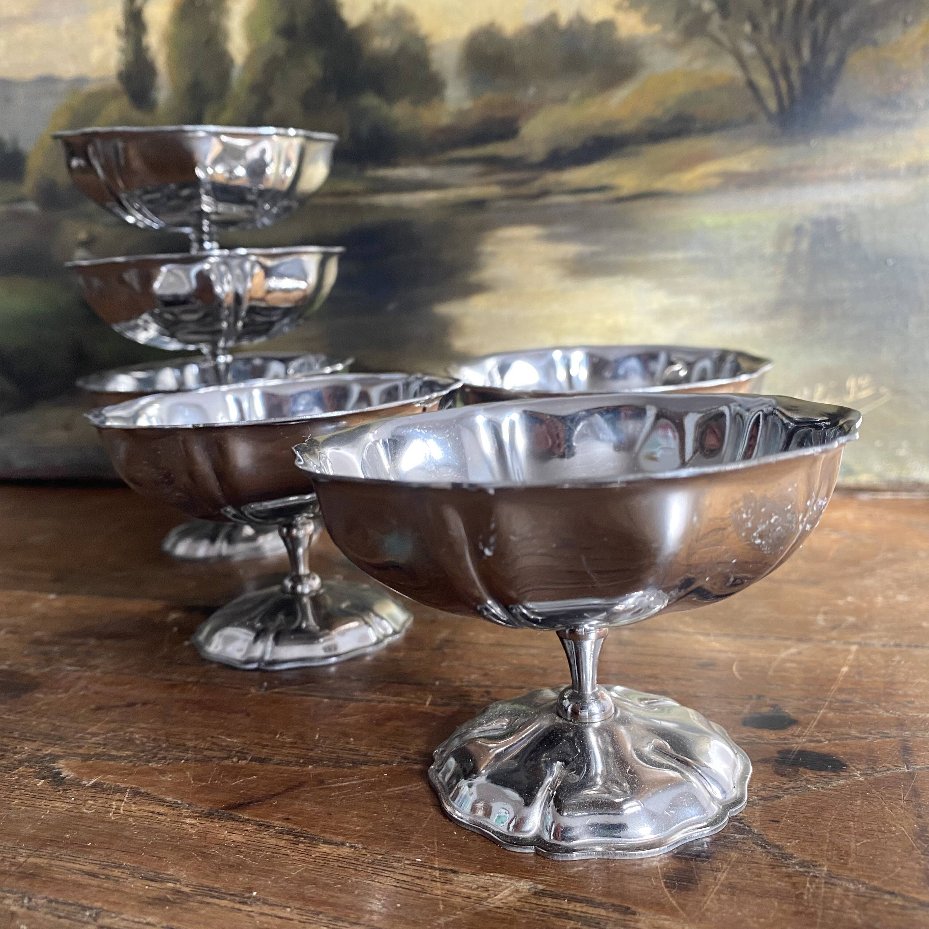 Vintage stainless steel stemmed bowls