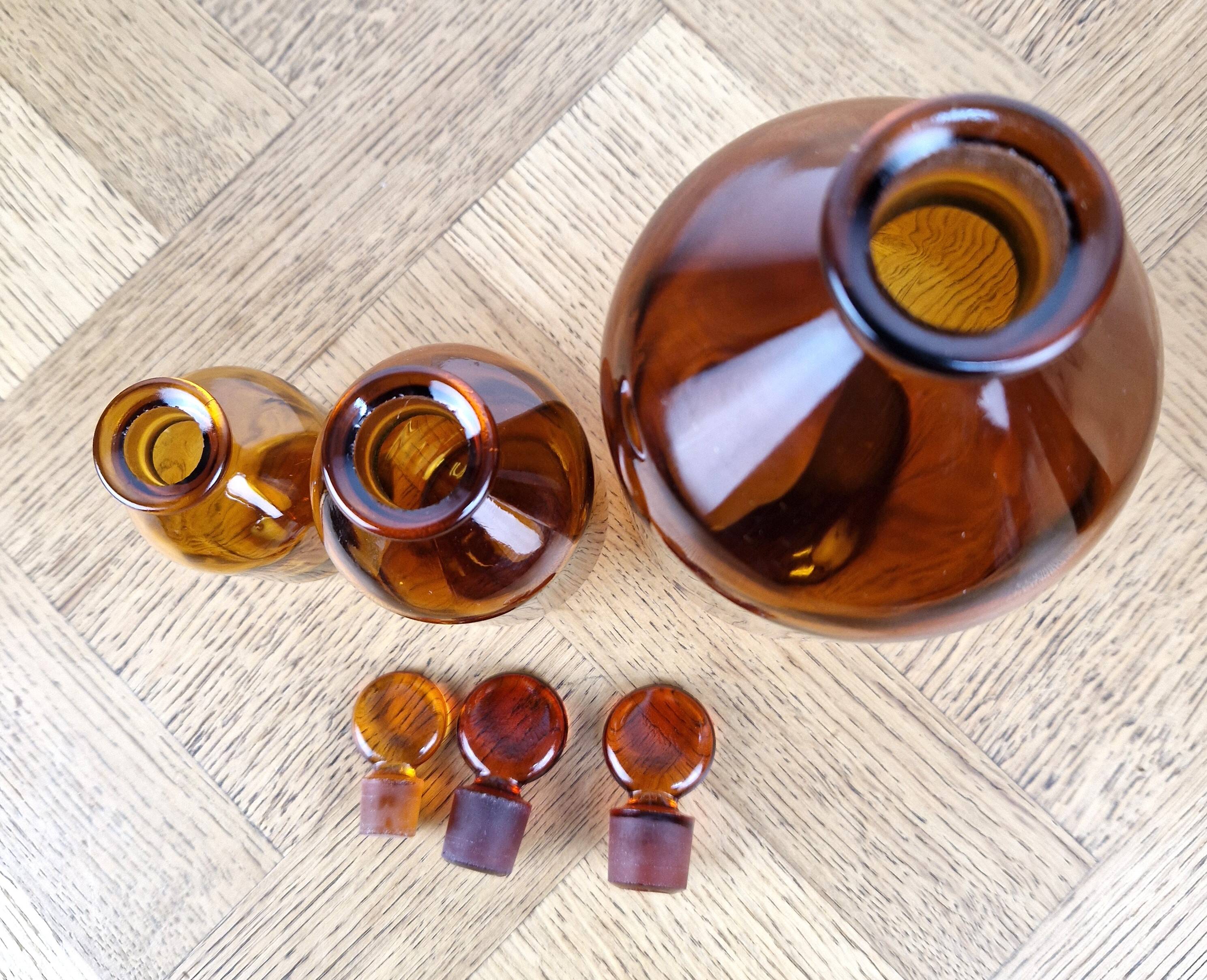 3 amber glass apothecary bottles - pharmacy bottles