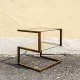 Table basse en laiton avec double étagère en verre, années 1970