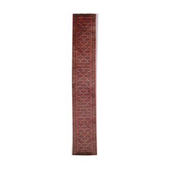 Long Red Wool Vintage Persian Runner Rug Handwoven Oriental Carpet- 80x475cm