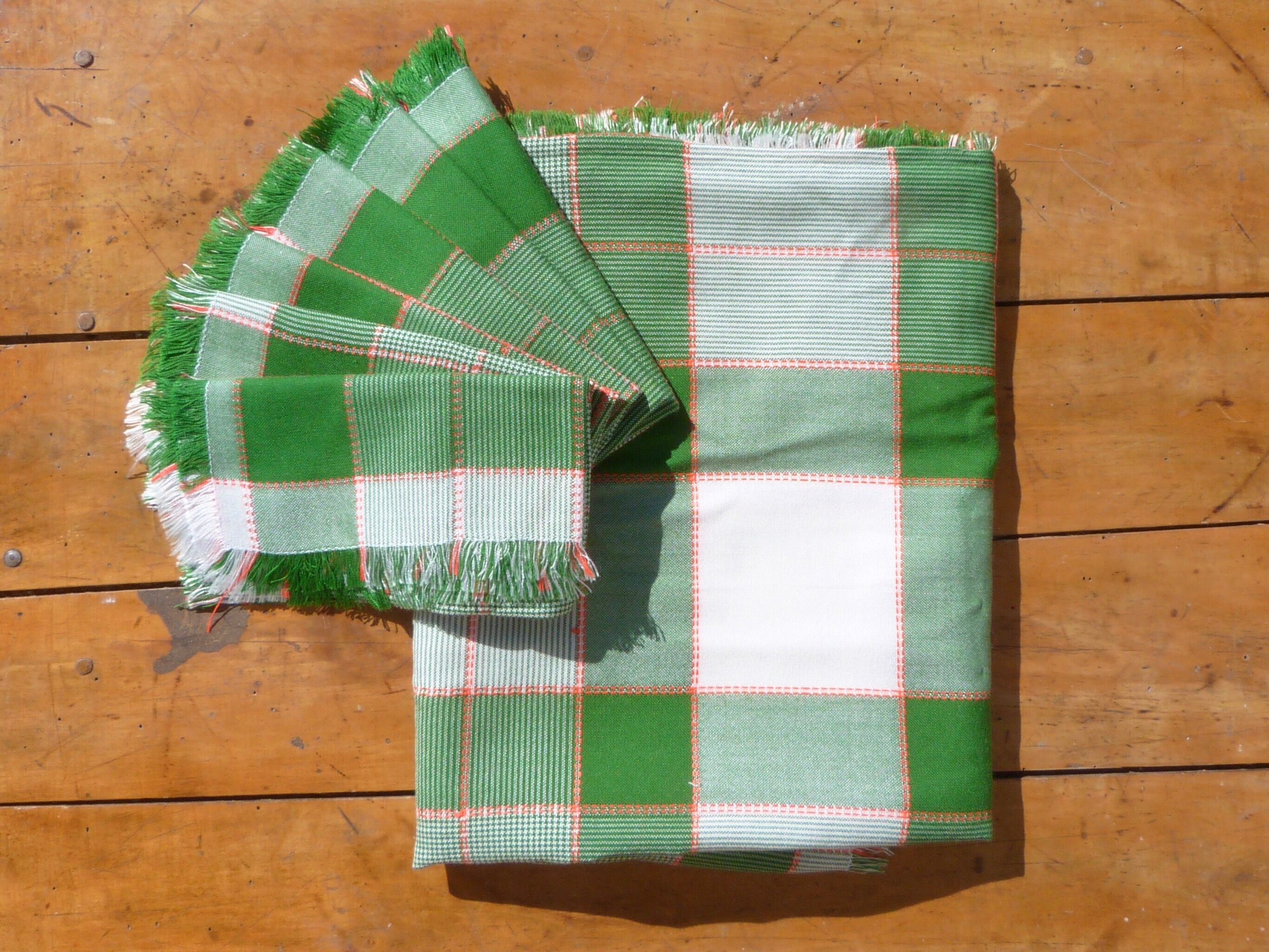 Nappe vintage à carreaux verts et blancs