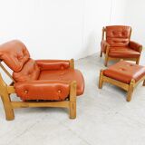 Pair of brutalist leather armchairs, 1960s