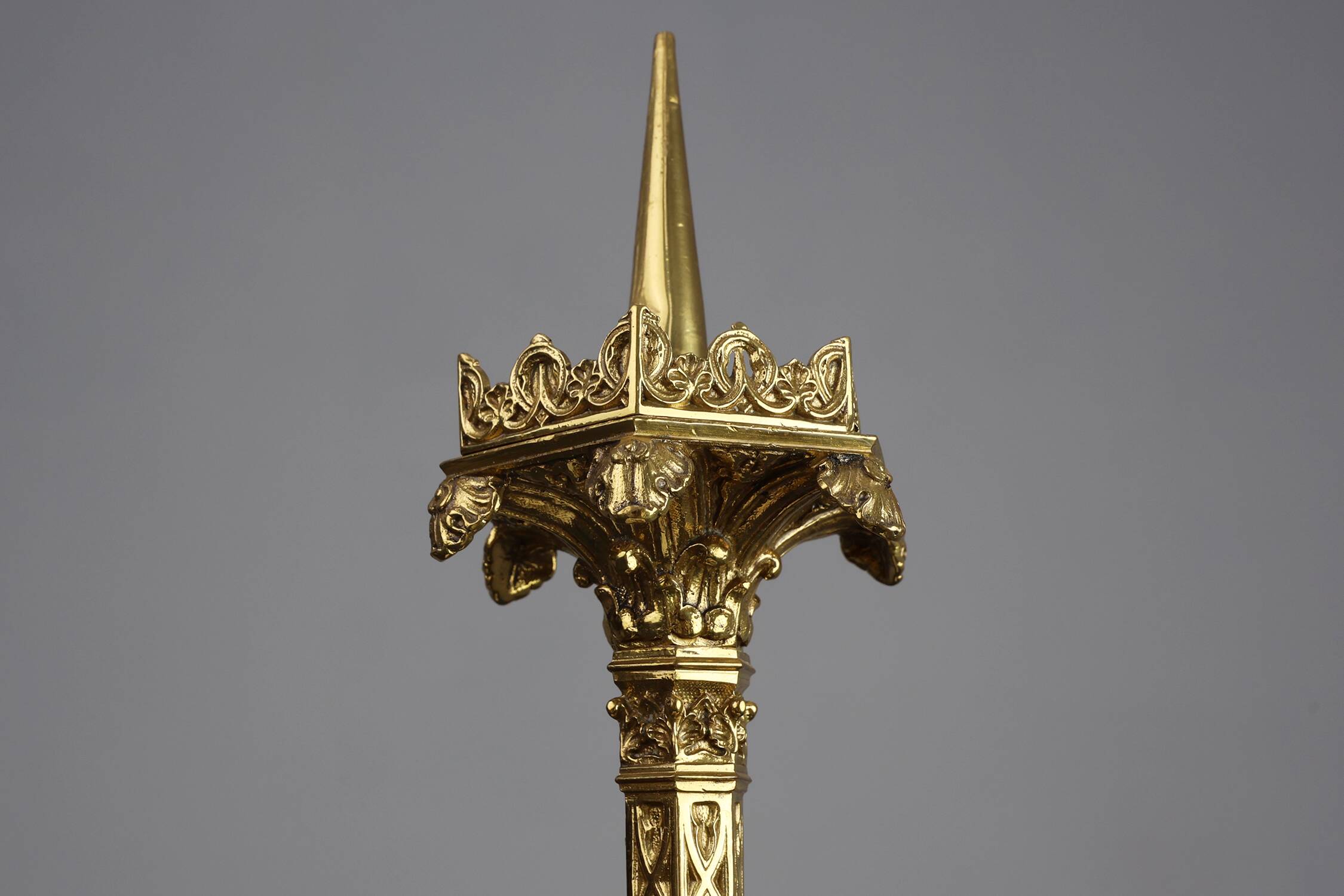 Neo‑Gothic Copper Church Candleholder Stamped “LL A Paris”, France ca. 1880