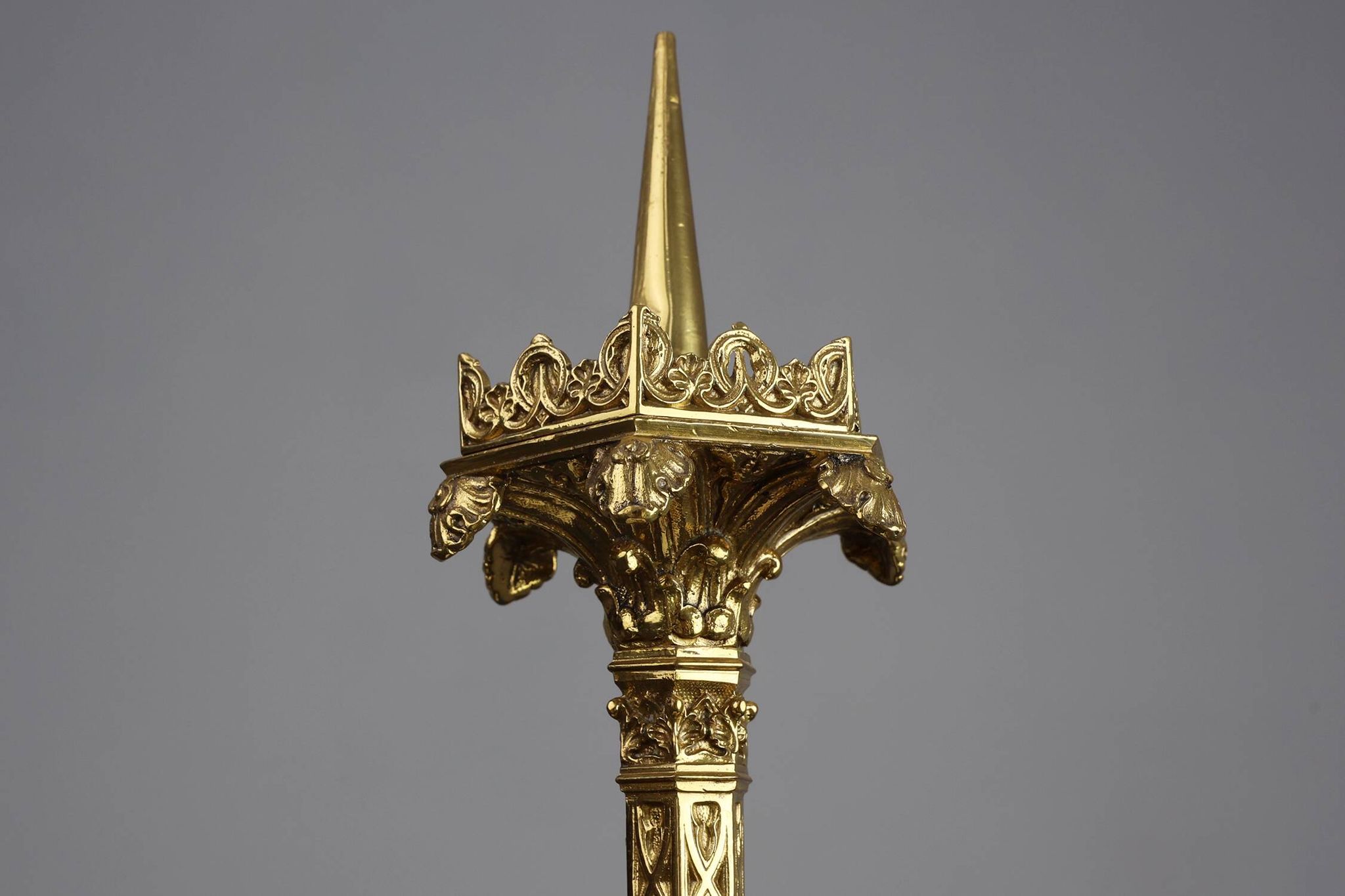 Neo‑Gothic Copper Church Candleholder Stamped “LL A Paris”, France ca. 1880