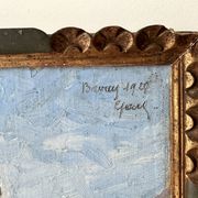 Oil on canvas of a French village "Bavay" 1928, landscape signed and framed.