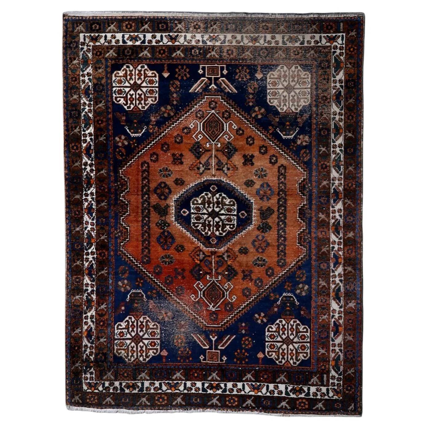 Antique Shiraz Gashkai handmade rug 155 x 207 cm 1920s