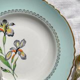 6 vintage white and green porcelain soup plates Iris Moulin des Loups "Sargosse" 1950s