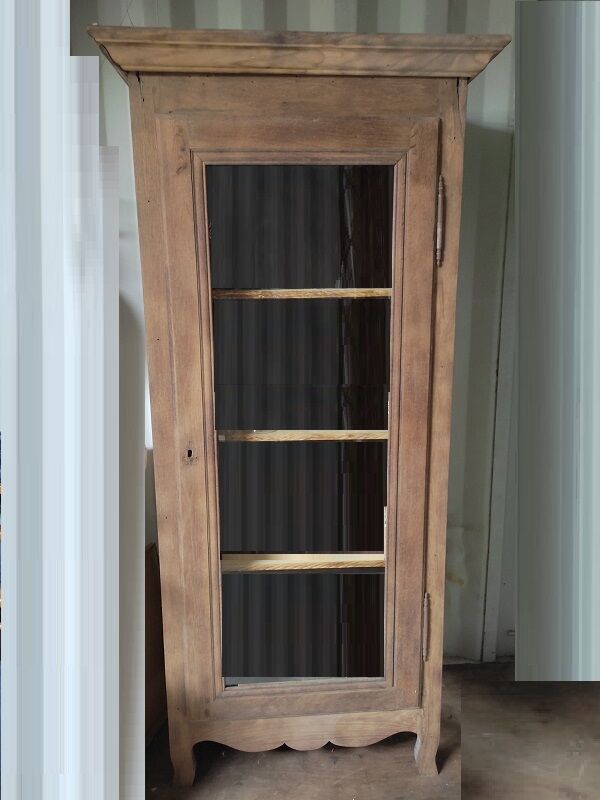Meuble armoire vitrine vitré bois massif aéro-gommée ancien