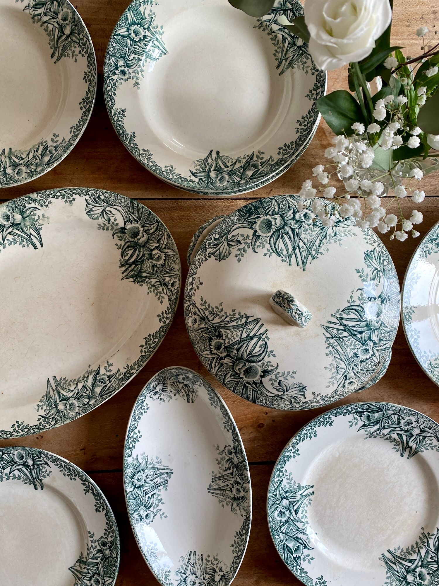 Set of 8 vintage flat plates in iron earth, model Narcisses de Saint Amand (LOT1)