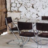 Chrome and smoked glass dining table in the style of Gastone Rinaldi, 1970.