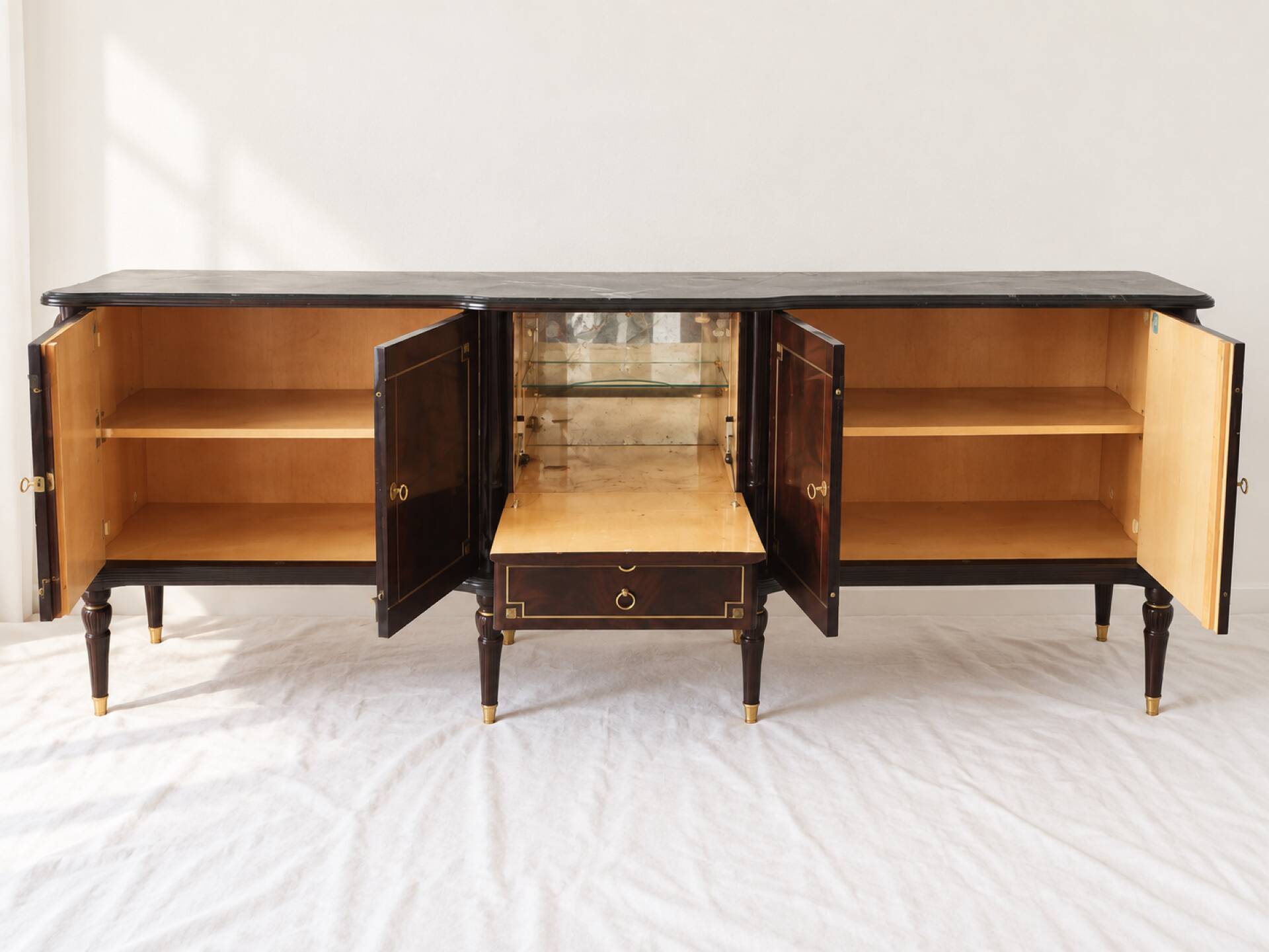 Vintage mahogany and brass enfilade, Louis XVI style.