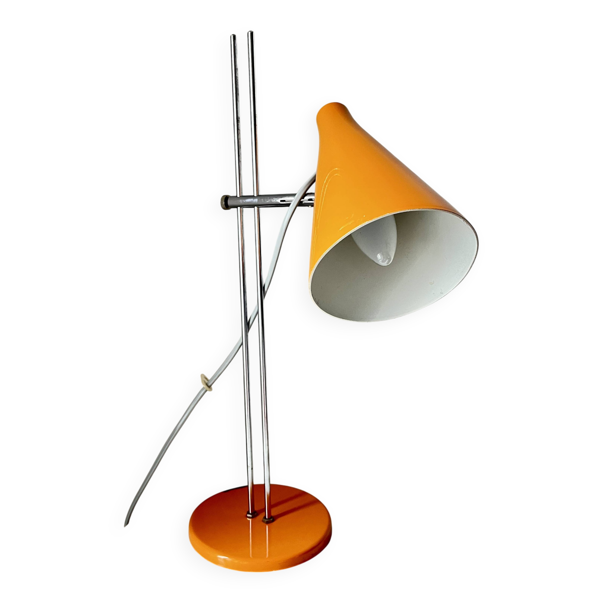 Vintage Mid-Century Table Lamp by Josef Hůrka for Lidokov | Orange & Chrome