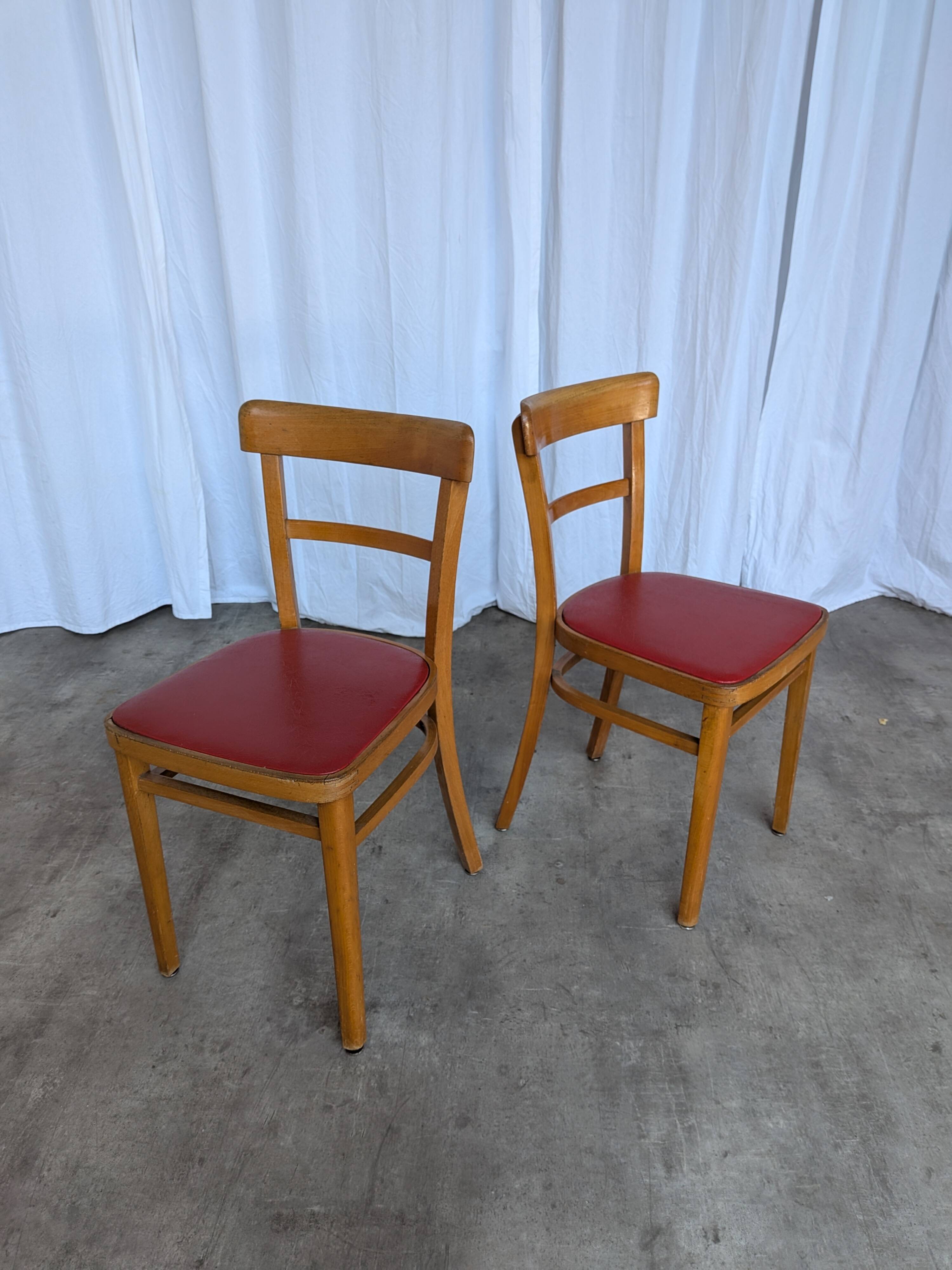 Vintage Wooden Dining Chair: Red Leather Seat, Mid-Century Modern